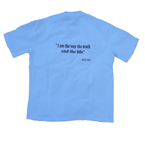 Bible Verse T-Shirts featuring John 14:6 in white garment-dyed fabric.